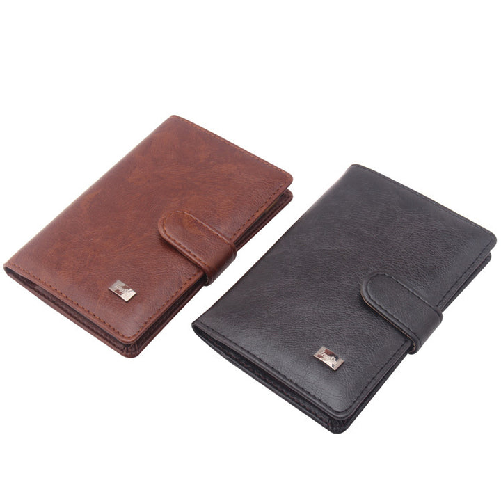 PU leather passport holder with card slots and buckle